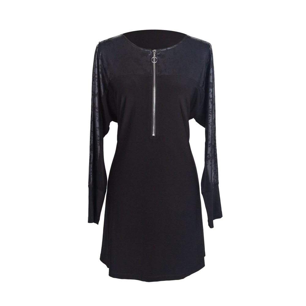 Artex Fashions Women's Size L Black Half Zip Tunic Distressed Long Sleeve NWT